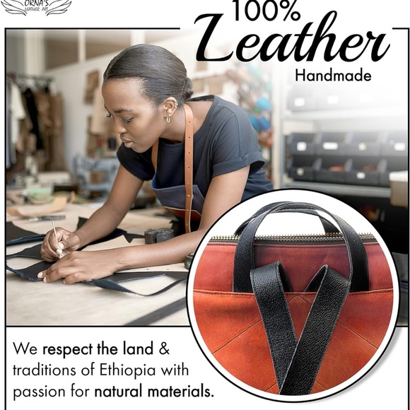 ORNA'S • Red Cognac Leather Backpack Bag Chic Contemporary - Picture 4 of 6